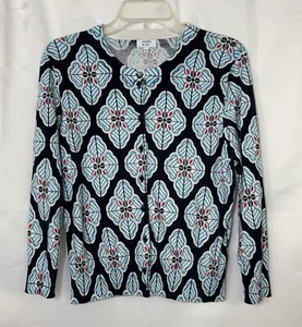Crown & Ivy Women’s Size Large Stretch Cotton Button Up Blue Cardigan Sweater - Picture 1 of 4