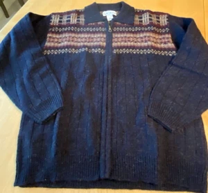 MAGLIONE VINTAGE CROFT & BARROW 100% LANA Hong Kong FULL ZIP BLU FAIR ISLE UOMO M - Foto 1 di 5
