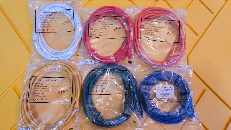 Monoprice OEM 14Ft. Cat6 Ethernet Patch Cord(UTP) Stranded 568B, Multi Colors - Image 1 of 1