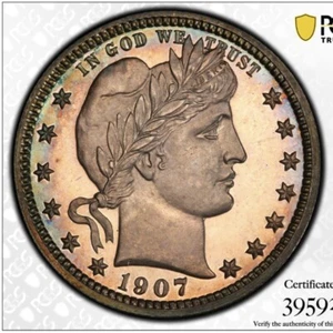 1907 Barber Quarter 25C PCGS PR63 grün CAC getönt 🌈 - Bild 1 von 8