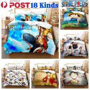One Piece Monkey D Luff Quilt Duvet Doona Cover Set Soft Pillowcase Single King - Picture 1 of 38