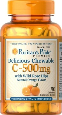 Masticables Puritan's Pride Vitamina C con Rosa Mosqueta, 500 mg, 90 unidades. Foto 1 de 4