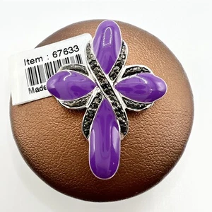Lila Emaille Silber Schwarz Diamant Akzente Unendlichkeit Kreuz Anhänger - Bild 1 von 5