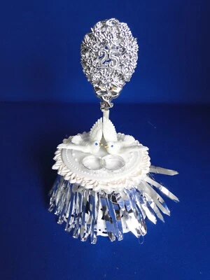 Nuevo Vintage 25º Aniversario Pequeño con Palomas de Amor y Anillos de Plata Caketop #66 Foto 1 de 4