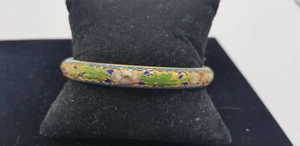 Vintage Cloisonne Bracelet 3D Look Carved Floral Design W/ Blue Trim Enamel EUC - Picture 1 of 8
