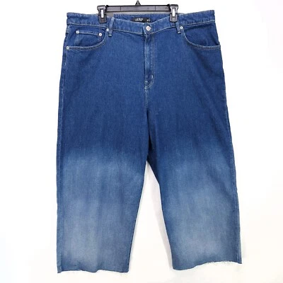 Pantalones de mezclilla recortados para mujer Lauren Ralph Lauren 20 W azul ombre pierna ancha dobladillo crudo Foto 1 de 4