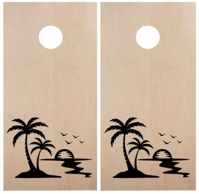 Palm Tree Island Sunset Cornhole Board Decals | Beach Party  | Vinyl Die Cut - Изображение 1 из 4