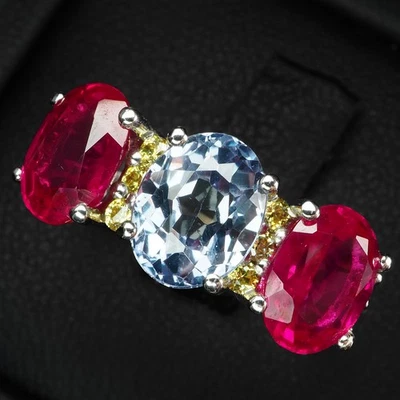 925 Sterling Silver Three Stone Rings Vibrant Change Alexandrite And Ruby 5.20Ct - Image 1 of 4