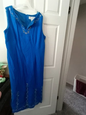 Vestido Sag Harbor Mujer 16 Azul Midi Bordado Abertura Mezcla de Lino Oficina Informal Foto 1 de 4