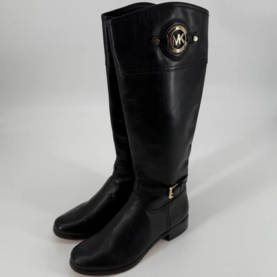 Michael Kors Stockard Black Leather Riding Boots Equestrian Buckle Women's 8.5M - Image 1 of 4
