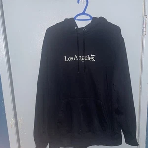 Nike Hoodie Mens XL Black Los Angeles Pullover Sweatshirt Swoosh Logo Athletic V - Picture 1 of 12