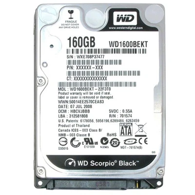 Hard Disk 160GB Western Digital SATA 2.5" WD1600BEKT Internal Refurbished - Image 1 of 2