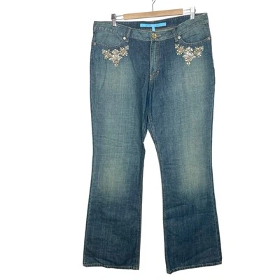 Escada Kate Jeweled Bootcut Jeans Womens Size 46 16 Y2K Western Beaded Cowgirl - Image 1 of 4