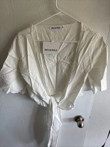 Reverse White Tie Front Shirt With Matching Pants. Size Small - Picture 1 of 7