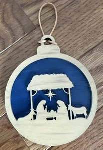 Holz bemalter Weihnachtsschmuck religiös Jesus Maria Josef Krippe 4" selbstgemacht - Bild 1 von 2