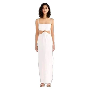 Revolve Rumer Small Linen Avalon Tortoise Ring Cutout Maxi White Dress MSRP 329 - Picture 1 of 11