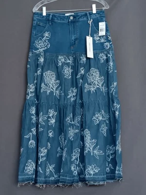 Maxi Falda DRIFTWOOD JEANS Azul Denim Porcelana Grabada Talla 29 Nueva con Etiquetas Foto 1 de 4
