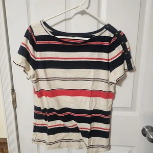 Lauren Jeans Co Ralph Lauren Red White Blue Striped Short Sleeve Shirt L Patriot - Picture 1 of 10