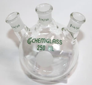 Chemglass 250 ml schwerwandige, 3-Hals Rundkolben - Bild 1 von 6