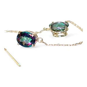 Mystic Fire Topaz 14KY Gold Threader Earrings, E103 - Picture 1 of 6