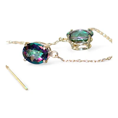 Mystic Fire Topaz 14KY Gold Threader Earrings, E103 - Image 1 of 4