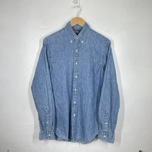 Ralph Lauren Denim Shirt Mens M Slim Blue Button Down Pony Long Sleeve Vintage - Picture 1 of 9