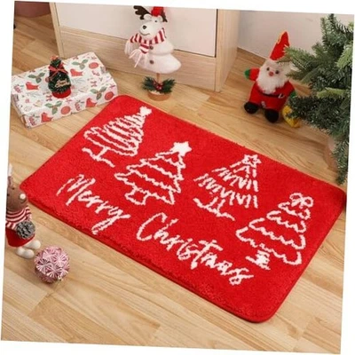 Alfombra de baño Feliz Navidad, alfombra de baño antideslizante festiva para árbol de Navidad, roja Foto 1 de 4