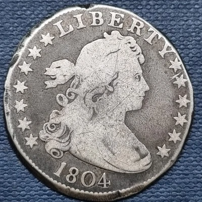 Busto drapeado 1804 cuarto 25c RARO fecha temprana mejor grado F detalles finos #93631 Foto 1 de 2
