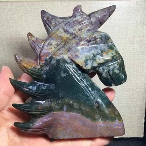 392g Natural Océano Jaspe Cuarzo Tallado Unicornio Calavera Cristal Reiki Decoración - Imagen 1 de 6