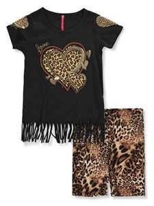 Cute 4 U Girls' 2-Piece Leopard Bike Shorts Set Outfit Color: black Size: 4 - Picture 1 of 1