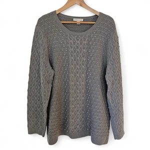 Maglione pullover Coldwater Creek donna maglia perline misto cotone grigio taglia XL - Foto 1 di 18