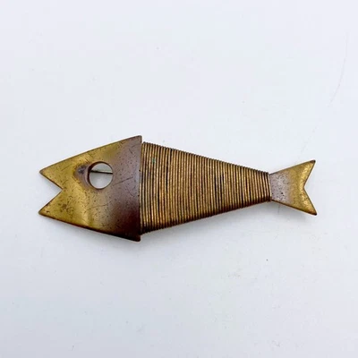 Modernist Designer Hogan Bolas Handmade Layered Fish Brass Brooch Pin - Image 1 of 4