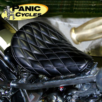 LEATHER"568" BLACK WHITE DIAMOND STITCH HI-BACK SOLO SEAT HARLEY BOBBER CHOPPER - Image 1 of 4