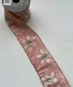 3 Rolls 'Pink Snowflake' Fabric Wire Edge Christmas Ribbon 60mm x 2.7m - Picture 1 of 1