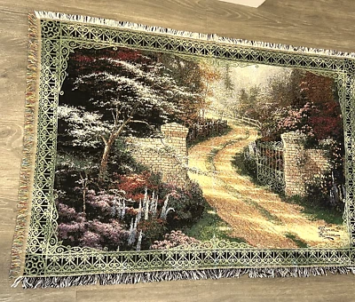THOMAS KINKADE Cobertor Tapeçaria Vintage Country Road Path 100% Algodão - Imagem 1 de 4