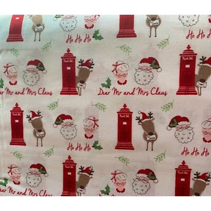 1 Yard Mr Mrs Claus fabric Santa- White Background - Christmas 100% Cotton - Picture 1 of 1