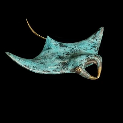Blue Stingray Bronze Sculpture 11" Beautiful  Swimming  Manta Ray Christmas Gift - Image 1 of 4