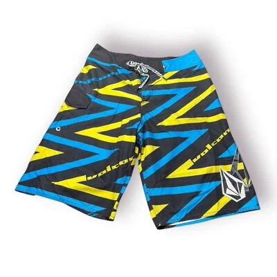 Volcom Blue Yellow Board Shorts Size 32" Swim Trunks Retro Beach Shorts Y2K - Image 1 of 4