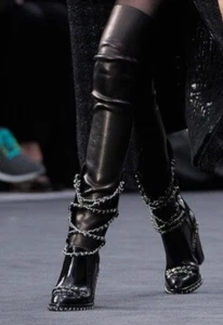 Chanel Runway Patent Chained Tall Combat Boots Runway 2013 38 Size - Picture 1 of 13
