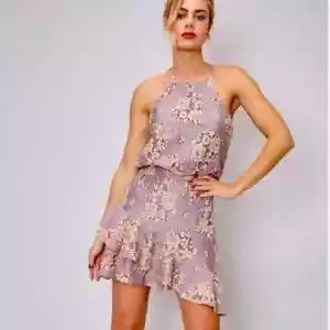 DO+BE Everlasting Dress Women Large Mauve Lace Asymmetric Ruffle Mini Party NEW! - Picture 1 of 15