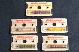 Lot 5 Rotring Pointe Rapidograph .13/.25/.30/.35/.50 mm 755 013/025/030/035/050 - Foto 1 di 1
