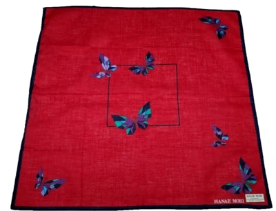 Pañuelo Mariposa Algodón Rojo Hanae Mori Mariposas Púrpura Hankie Vintage Foto 1 de 4