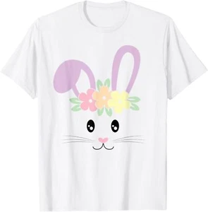 Cute Easter Bunny Face Pastel Tee For Girls and Toddlers T-Shirt Hoodie - Picture 1 of 9