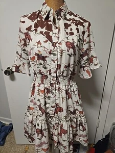 FASHION EXPRESS USA Button A-Line Dress MEDIUM COWGIRL BUCKING HORSES - Picture 1 of 12
