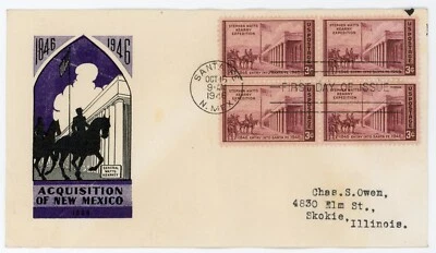 1946 - #944 Block of 4 -  New Mexico Kearney Expedition FDC - IOOR Cachet - Image 1 of 2
