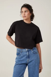 Cotton On Cropped Boxy T-shirt Black, Sz Large - Picture 1 of 4