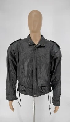 复古 90 年代 Chia 黑色皮革机车摩托车夹克,尺寸 L — 第 1/4 张图片