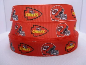 Kansas City Chiefs Football 7/8" Grosgrain Ribbon YOUR CHOICE 5 or 10 Yard (NFL) - Picture 1 of 3
