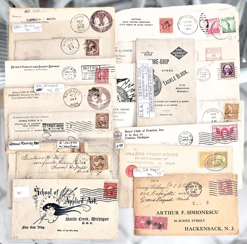 MICHIGAN TOWN COVERS --COLLECTION OF SIXTEEN COVERS AND ONE AD BROCHURE - Image 1 of 4