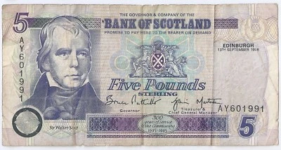 UK (Great Britain) BANK OF SCOTLAND 5 pounds 1996 Sir Walter Scott - Image 1 of 2